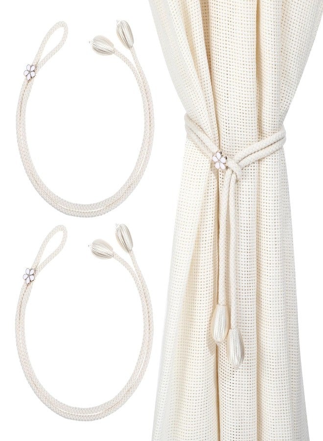 Tyqour 2 Pcs Curtain Tassel Tiebacks No Drilling, Boho Curtain Tiebacks Rope for Black Blue Light Color Curtains, Curtain Holders for Living Room Bedroom Outdoor Yard Garden Drapery (Beige) - Image 1